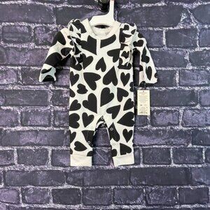Cat & Jack Newborn Baby Girls' Black White Heart Ruffle Romper Snaps